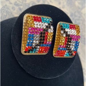 VINTAGE ITALIAN SONIA DeMARIA CRYSTAL EARRINGS 1980s